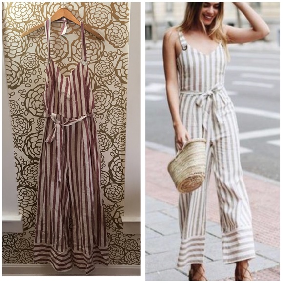 Romeo & Juliet Couture Pants - Romeo & Juliet Co Linen Wide Leg Stripe Jumpsuit